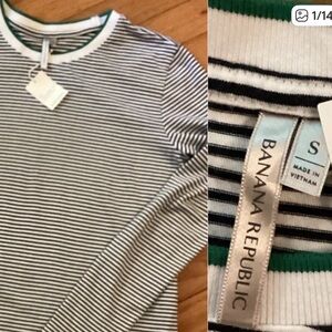 NWT BANANA REPUBLIC SUPIMA COTTON LONG SLEEVE NAVY WHITE HUNTER STRIPE CREW TEE